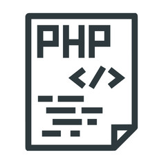 php code black line icons on white background