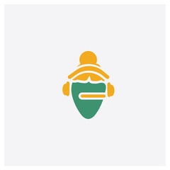 Fototapeta premium Woman with Headphones concept 2 colored icon. Isolated orange and green Woman with Headphones vector symbol design. Can be used for web and mobile UI/UX