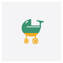 Baby stroller concept 2 colored icon. Isolated orange and green Baby stroller vector symbol design. Can be used for web and mobile UI/UX