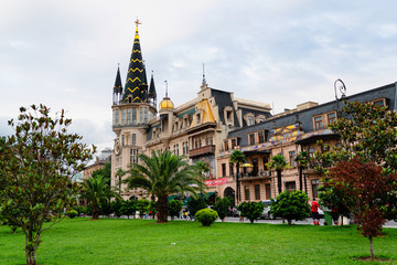 Batumi, Adjara/Georgia - August 05 2019:  The Astronomical Clock Tower in Europe Square