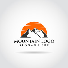 Mountain and sunset Logo. black and orange color. Vector Illustrator