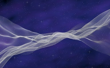 Abstract purple-blue starry background. White cyberspace grid. hi tech network. Outer space. Starry outer space texture. Deep space. Universe. 3D illustration