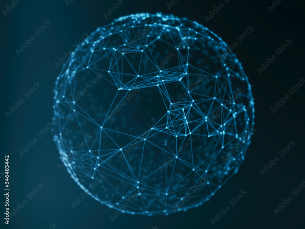 Poster abstract sphere geometry orb and polygonal lines and dots. futuristic technology (super high resolut