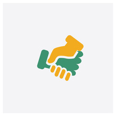 Handshake concept 2 colored icon. Isolated orange and green Handshake vector symbol design. Can be used for web and mobile UI/UX