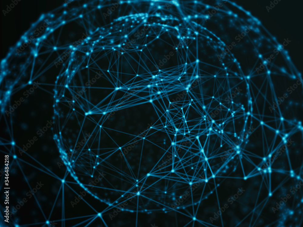 Poster abstract sphere geometry orb and polygonal lines and dots. futuristic technology (super high resolut