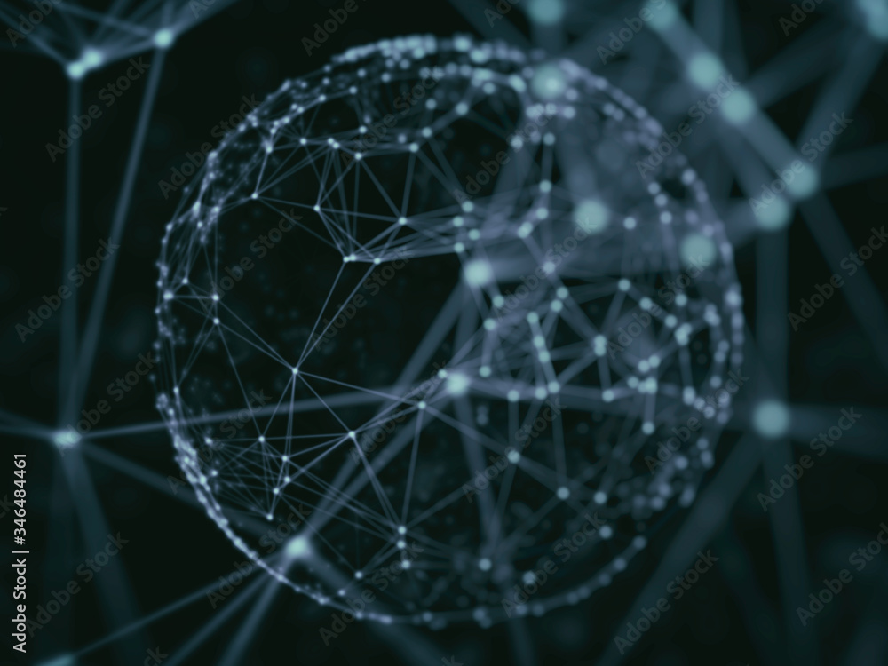 Poster abstract sphere geometry orb and polygonal lines and dots. futuristic technology (super high resolut