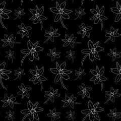 Tafelkleed Scilla flowers. The first spring flowers hand drawn on black seamless pattern. Use for fabric, wrapping paper, wallpaper. © Alex Vainova