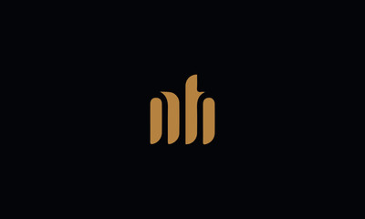 Letter NH with cuts abstract alphabet, font, text, typography, initials design in gold color with black background icon for the logo