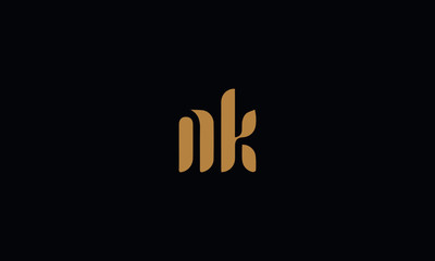 Letter NK with cuts abstract alphabet, font, text, typography, initials design in gold color with black background icon for the logo