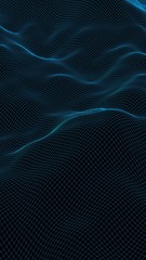 Abstract landscape on a dark background. Cyberspace navy blue grid. hi tech network. 3D illustration