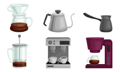 Teapots and Kettles Isolated on White Background Vector Set