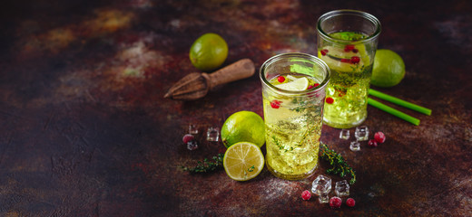 Lime Lemonade with thyme, cranberry and ice.