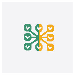Blockchain concept 2 colored icon. Isolated orange and green Blockchain vector symbol design. Can be used for web and mobile UI/UX