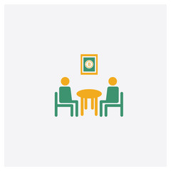 Meeting concept 2 colored icon. Isolated orange and green Meeting vector symbol design. Can be used for web and mobile UI/UX