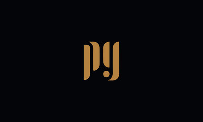 Fototapeta na wymiar Letter PY with cuts abstract alphabet, font, text, typography, initials design in gold color with black background icon for the logo