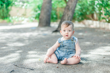 Baby girl playing outdoors