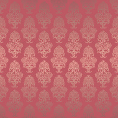 Golden-yellow-red with a brilliant seamless damask ornament, luxury openwork fabric, designer unique Wallpaper in vector, border