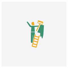 Man Painting Wall concept 2 colored icon. Isolated orange and green Man Painting Wall vector symbol design. Can be used for web and mobile UI/UX