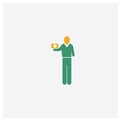 Man Selfie concept 2 colored icon. Isolated orange and green Man Selfie vector symbol design. Can be used for web and mobile UI/UX