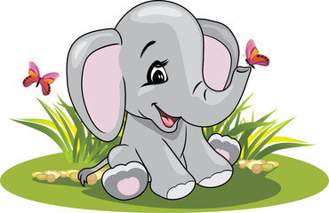 Cartoon smiling elephant with butterflies