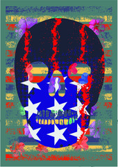 American flag skull print and embroidery graphic design vector art
