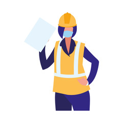 industrial worker woman working with face mask