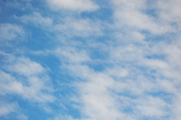 light white clouds in the blue sky. the sky is covered with white fluffy clouds