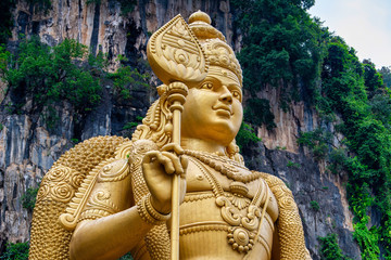 Statue of Lord Muragan and entrance at Batu Caves in Kuala Lumpur, Malaysia.