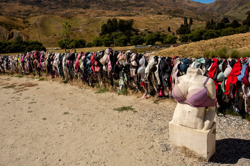 Central Otago,New Zealand - February 14,2020 : Cardrona Bra Fence gradually became a well known...