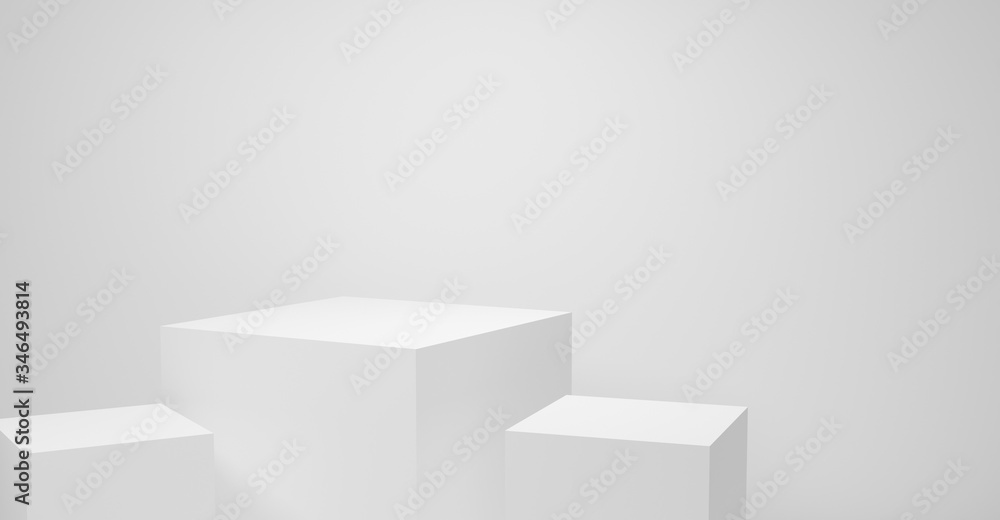 Poster abstract white cube isolated on gray wall background with geometric shape. 3d render design for disp