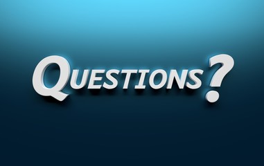 Word Question with question mark on dark blue background. 3d illustration.