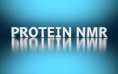 Bold white scientific term Protein NMR written in white bold letters on blue background. 3d illustration. 3d illustration.
