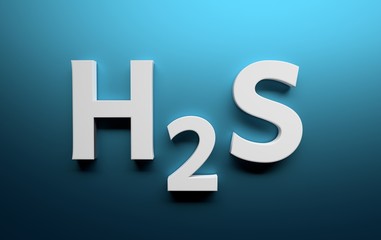 Chemical structure of hydrogen sulfide written in white bold letters on blue background. 3d illustration.