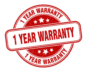 1 year warranty stamp. 1 year warranty round grunge sign. label
