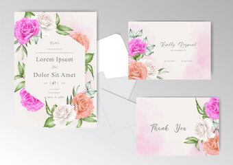 Editable wedding invitation card template with beautiful Watercolor Floral