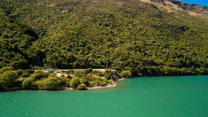 Blue waters of Wanaka lake in South island, New Zealand
