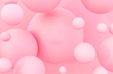 Abstract colorful balls. Pink Candies fly in zero gravity. Chaotic scatter confetti spheres. Festive party wallpaper. 3d render rouge creative background. Makeup powder cosmetics for face in ball form