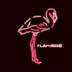 Flamingo neon effect shape on black background.