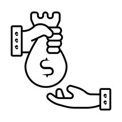hand with money bag isolated icon vector