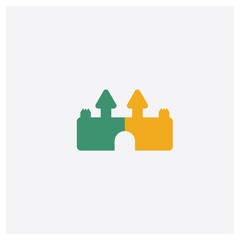Castle concept 2 colored icon. Isolated orange and green Castle vector symbol design. Can be used for web and mobile UI/UX