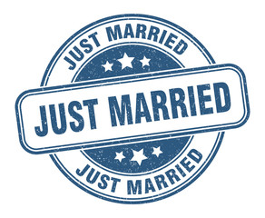 just married stamp. just married round grunge sign. label