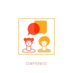 Obraz na płótnie Canvas Outline Man and woman speaking. Conversation, Compromise concept. Abstract dialogue. Layered Speech Bubbles. Colored trendy Vector isolated Illustration. Simple, minimal design. Logo, icon template 