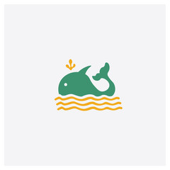 Whale concept 2 colored icon. Isolated orange and green Whale vector symbol design. Can be used for web and mobile UI/UX