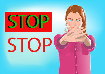 Assertive professional young woman gesturing NO or stop