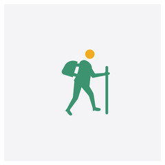 Trekking concept 2 colored icon. Isolated orange and green Trekking vector symbol design. Can be used for web and mobile UI/UX