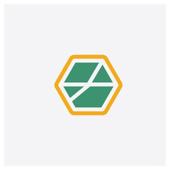 Hexagon concept 2 colored icon. Isolated orange and green Hexagon vector symbol design. Can be used for web and mobile UI/UX