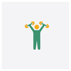 Lifting Dumbbells concept 2 colored icon. Isolated orange and green Lifting Dumbbells vector symbol design. Can be used for web and mobile UI/UX