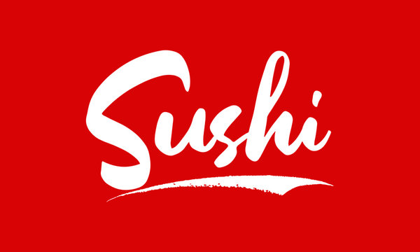 Sushi Calligraphy Black Color Text On Red Background