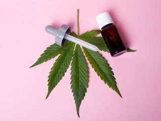 Medical cannabis product.Concept: natural hemp extract on pink background