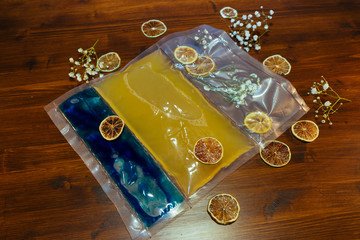 alcoholic cocktail in a vacuum bag for delivery and self-mixing at home